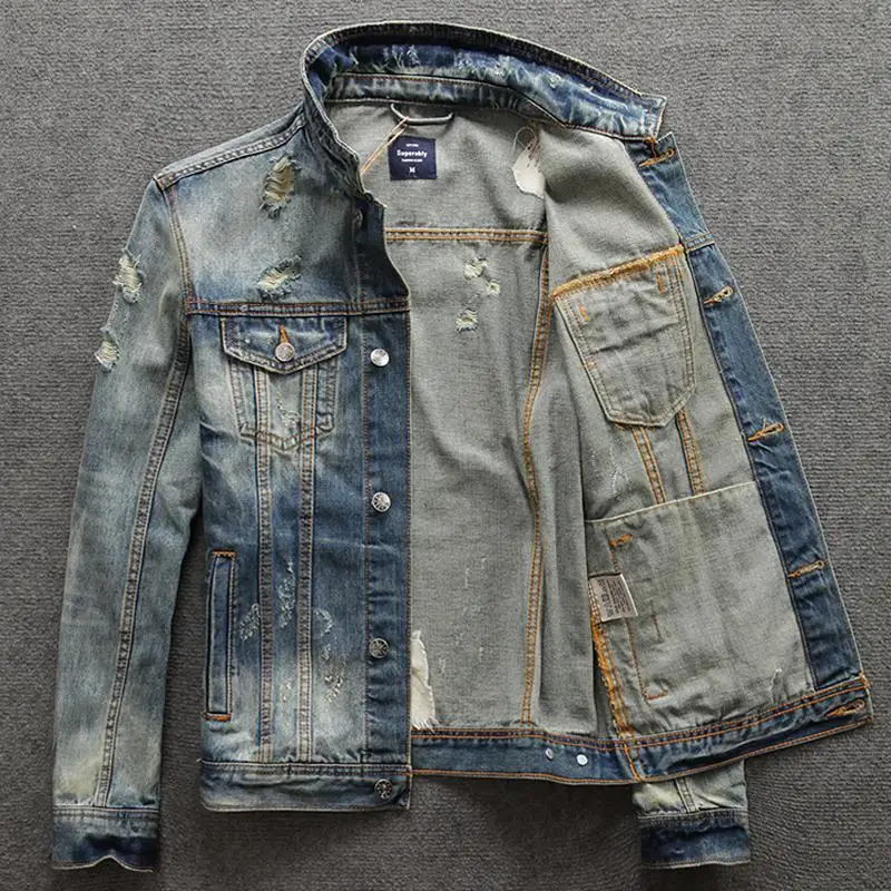 Mens Fashion Denim Jacket - Ripped Casual Slim Men's Denim Jacket