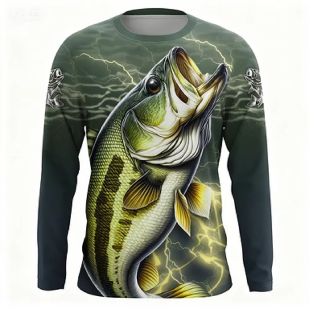 Men'S Fashion Usa - Fashionable Bass Pattern Crew Neck Long