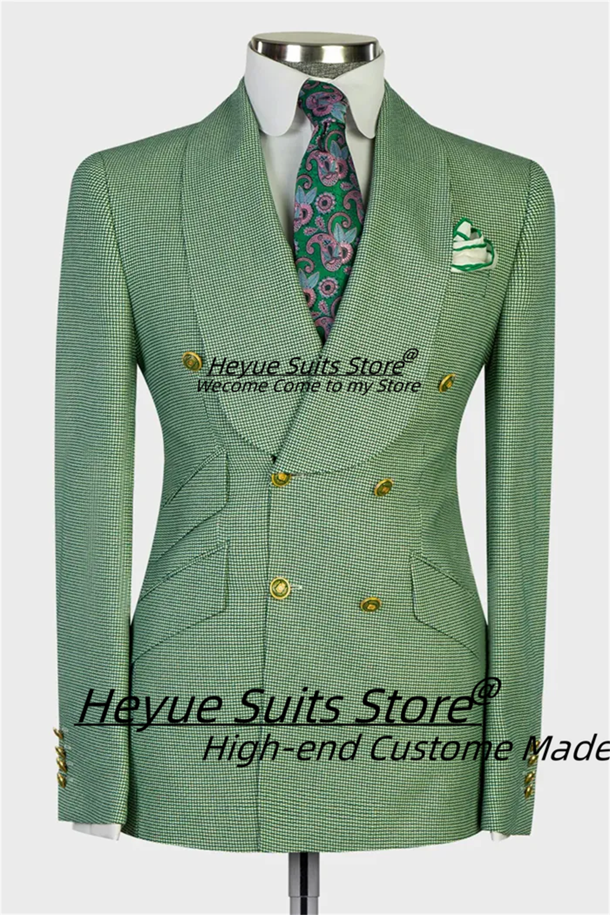 Mens Fashion Trajes - Fashion Green Double Breasted Men Suits
