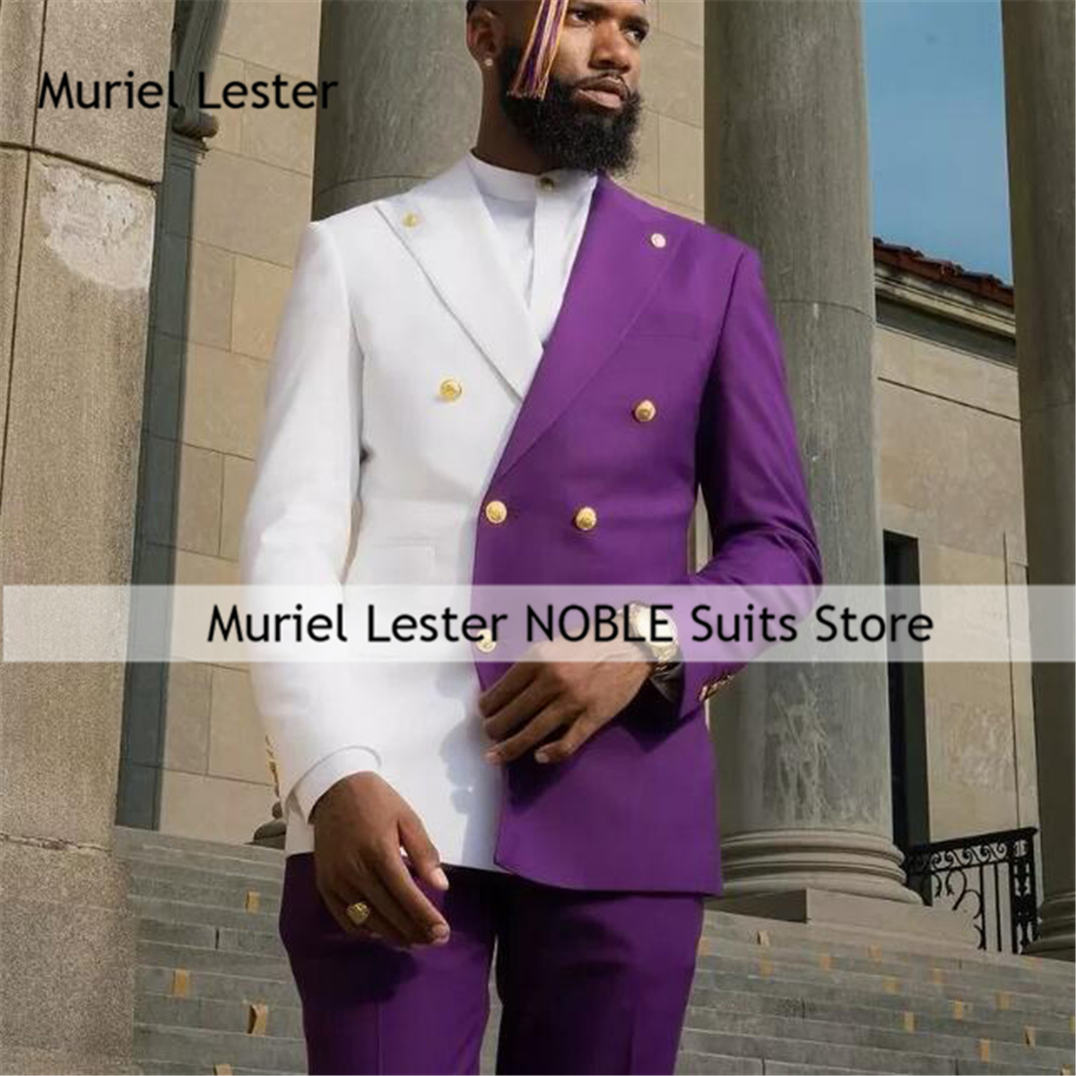 Mens Fashion Trajes - Splicing Men's Suits Purple White Fashion