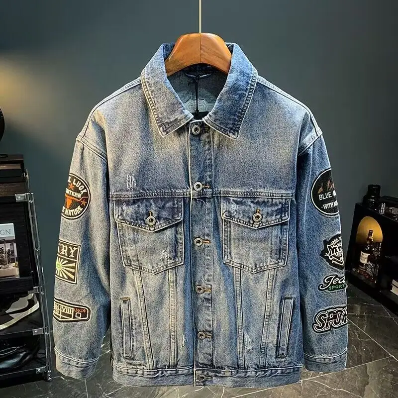 Men High Street Embroidery Pat – Mens Fashion Denim Jacket recenzja i cena