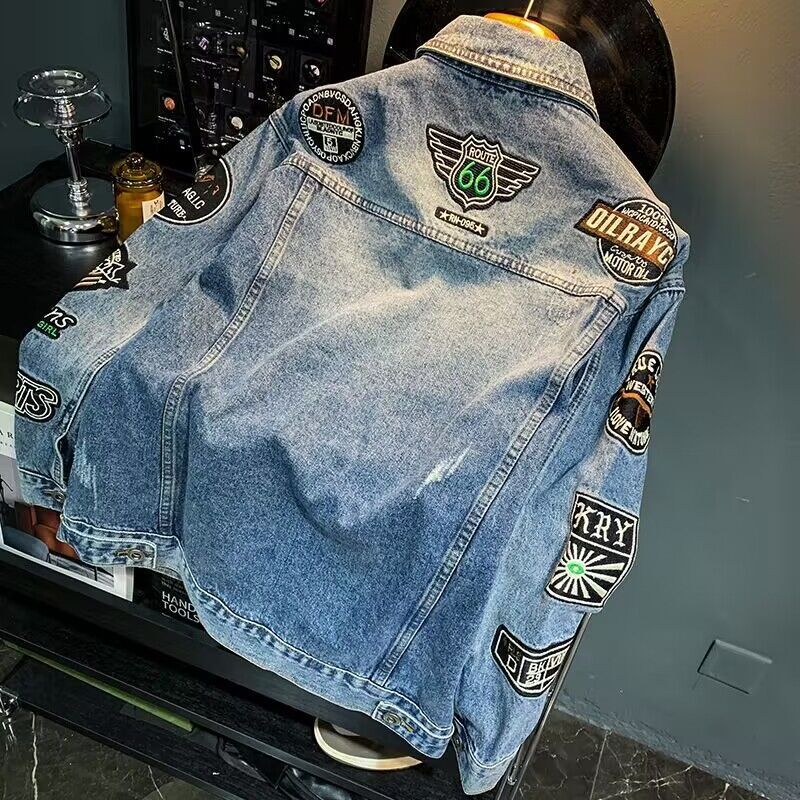 Men High Street Embroidery Pat – Mens Fashion Denim Jacket recenzja i cena