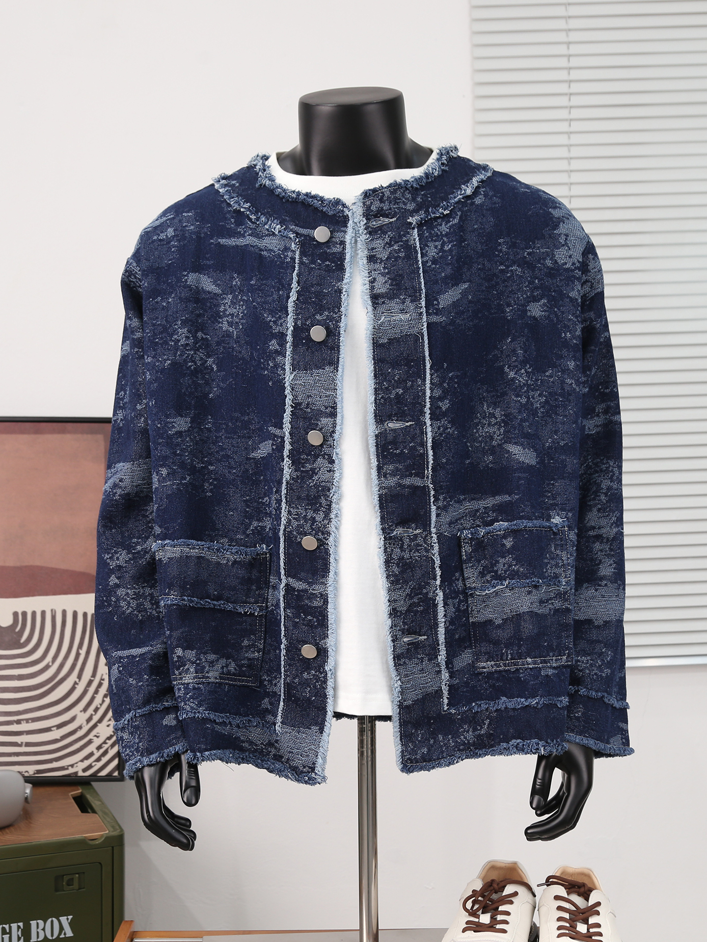 Retro Jacquard Denim Jacket Fo – Mens Fashion Denim Jacket recenzja i cena