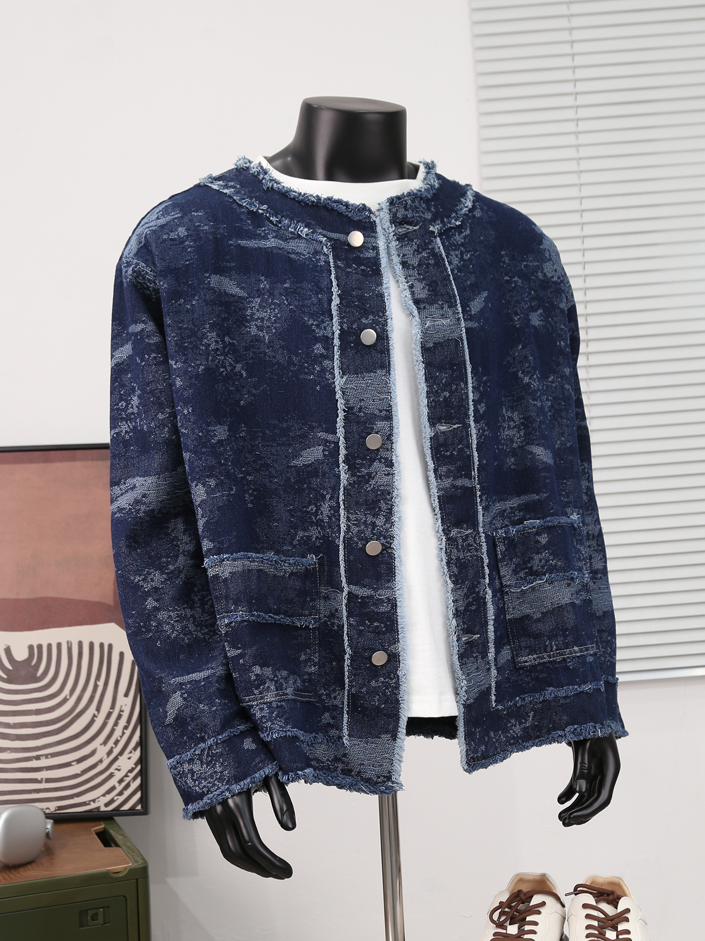 Retro Jacquard Denim Jacket Fo – Mens Fashion Denim Jacket recenzja i cena