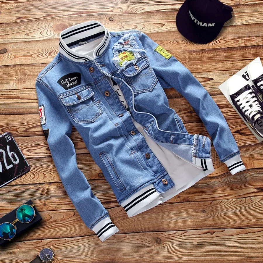 New 2026 Men's Denim Jackets F – Mens Fashion Bomber Jacket recenzja i cena