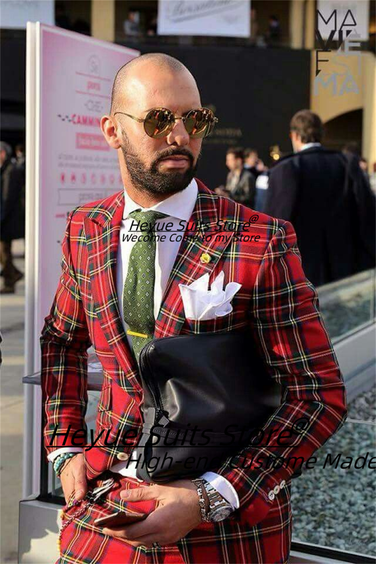 Fashion Red Plaid Men Suits Cu – Mens Fashion Trajes recenzja i cena