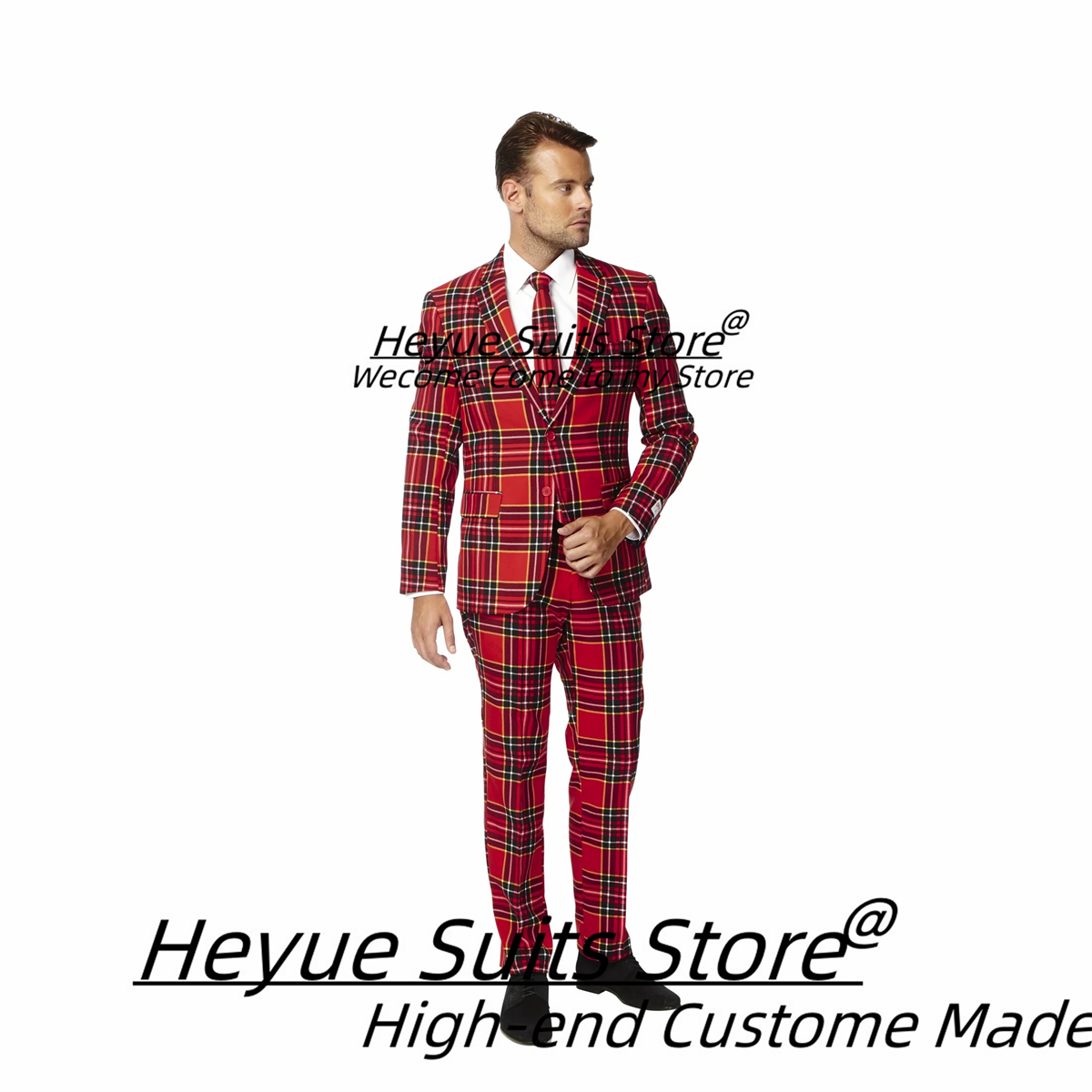 Fashion Red Plaid Men Suits Cu – Mens Fashion Trajes recenzja i cena