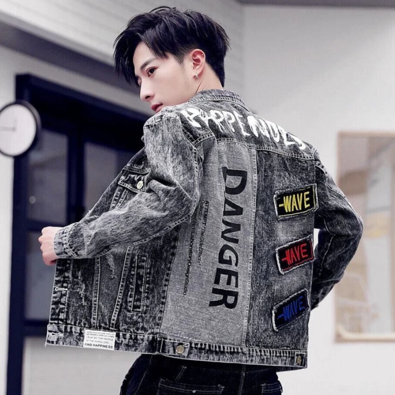 Button Hip Hop Casual Slim Sho – Mens Fashion Denim Jacket recenzja i cena