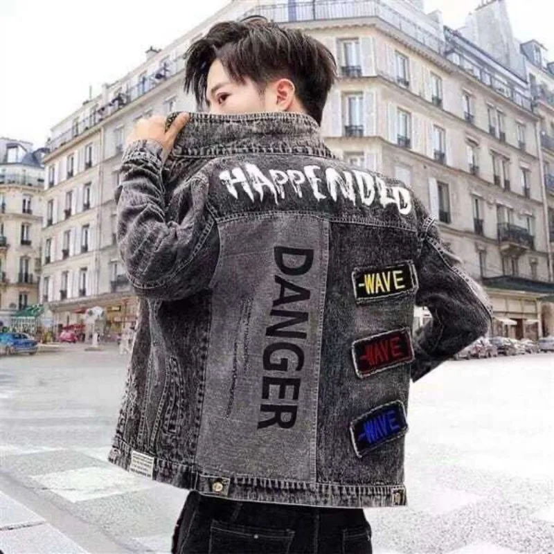 Button Hip Hop Casual Slim Sho – Mens Fashion Denim Jacket recenzja i cena