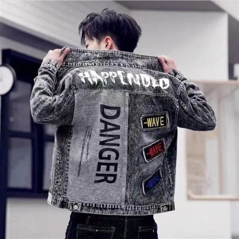 Button Hip Hop Casual Slim Sho – Mens Fashion Denim Jacket recenzja i cena