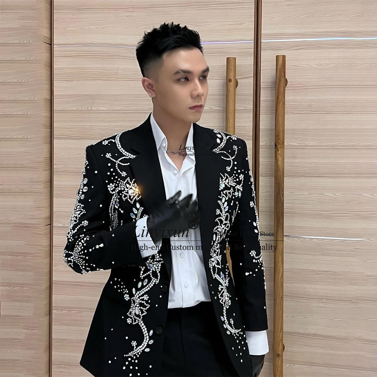 Fashion Metal Diamond Embellis – Mens Fashion Trajes recenzja i cena