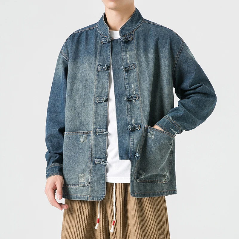 Chinese Style Denim Jacket Men – Mens Fashion Denim Jacket recenzja i cena