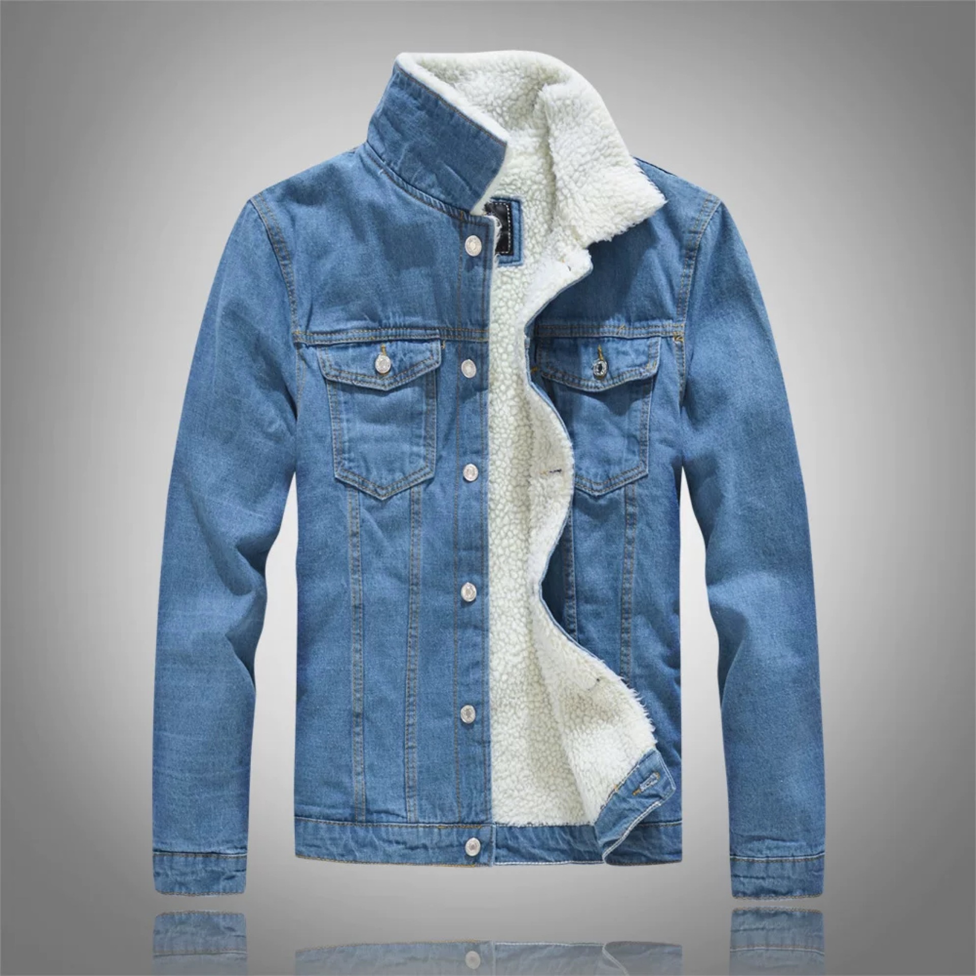 Autumn Winter Men's Fleece Lin – Mens Fashion Denim Jacket recenzja i cena