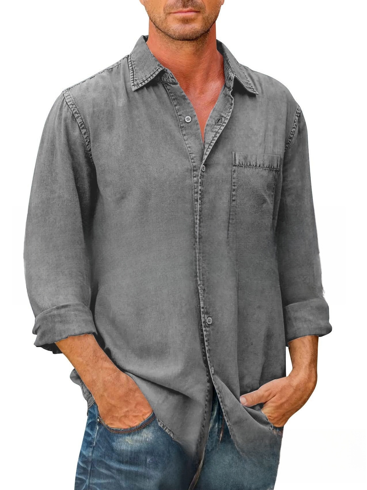 Men Shirts Cotton Denim Long S – Jeans Shirt Fashion For Men recenzja i cena