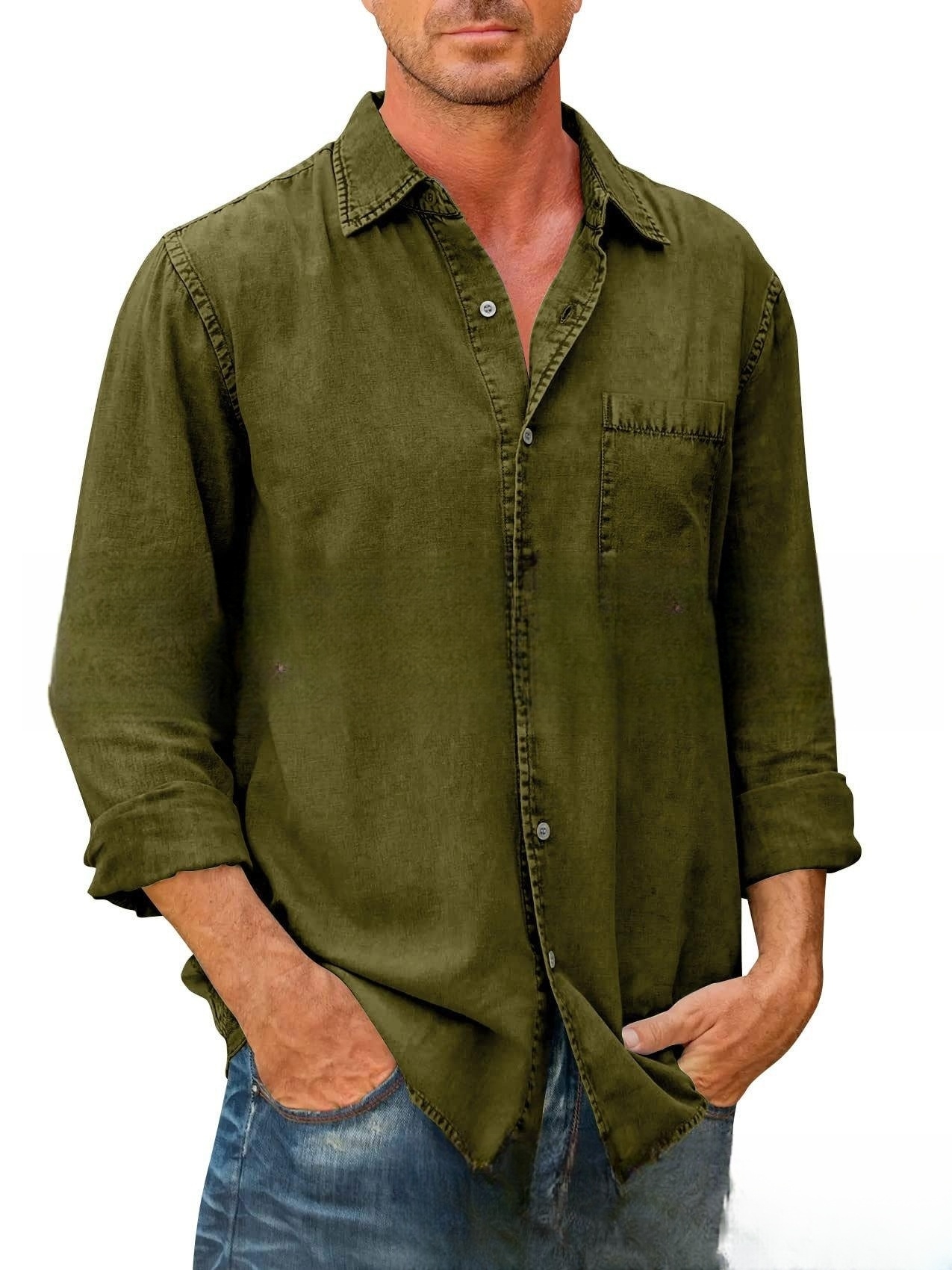 Men Shirts Cotton Denim Long S – Jeans Shirt Fashion For Men recenzja i cena
