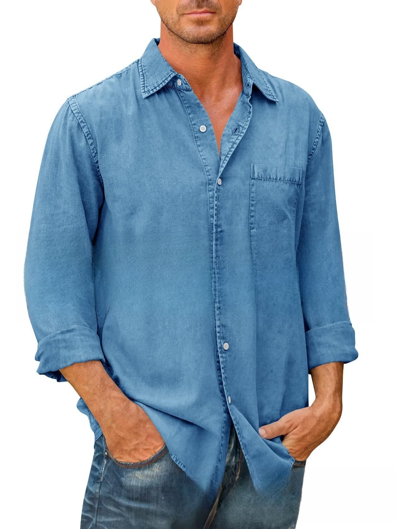 Men Shirts Cotton Denim Long S – Jeans Shirt Fashion For Men recenzja i cena