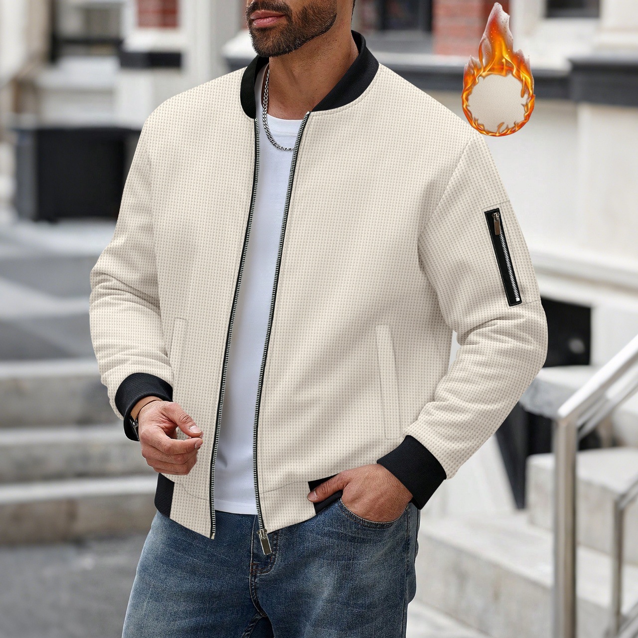 Men's Waffle Textured Thermal  – Mens Fashion Bomber Jacket recenzja i cena