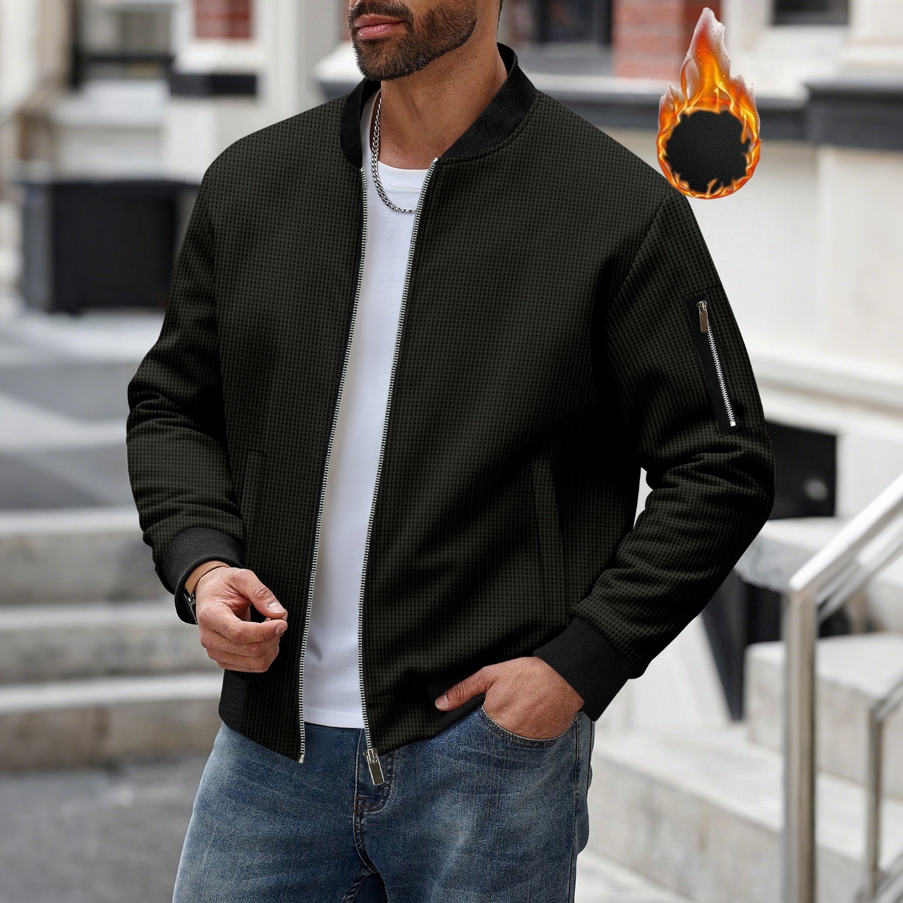 Men's Waffle Textured Thermal  – Mens Fashion Bomber Jacket recenzja i cena