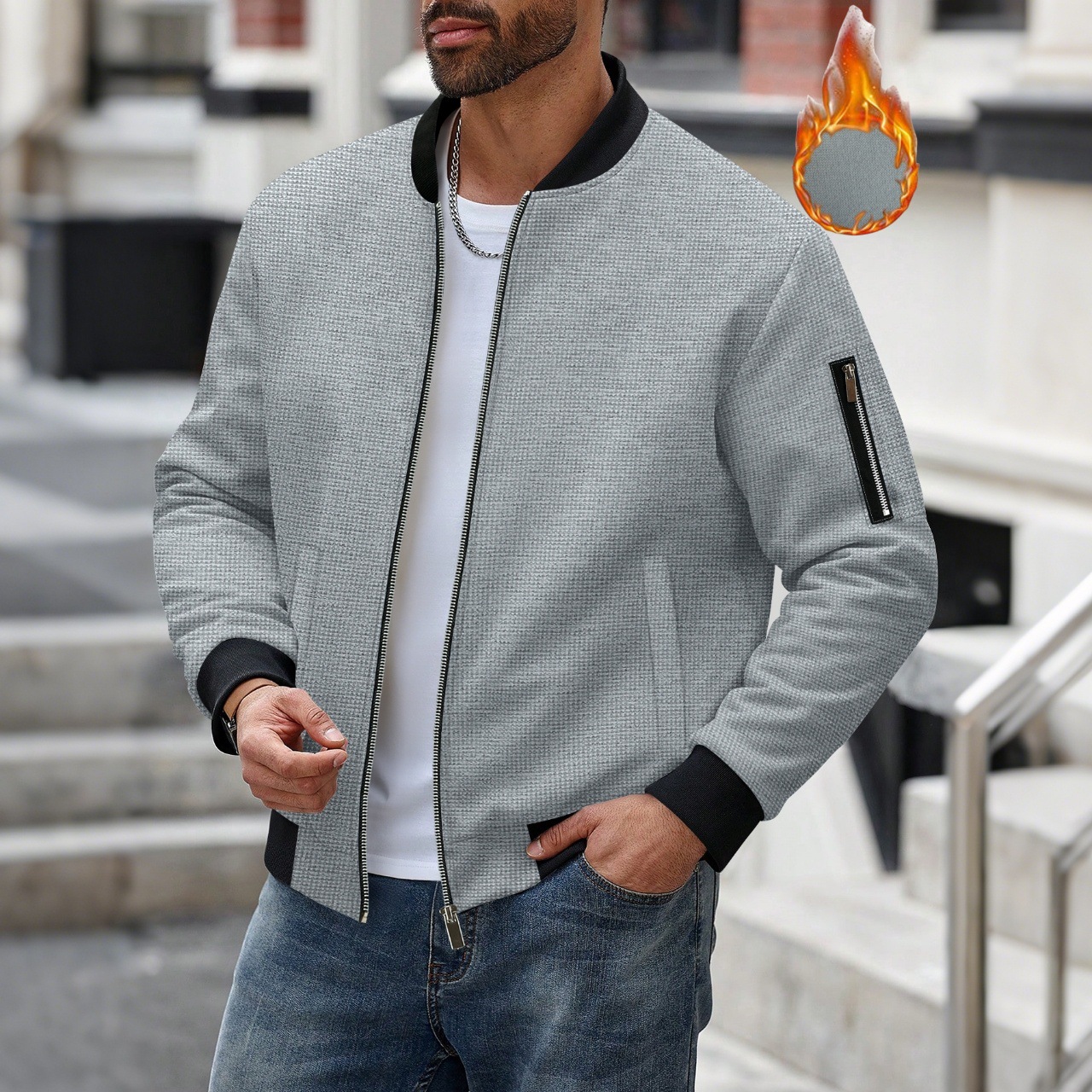 Men's Waffle Textured Thermal  – Mens Fashion Bomber Jacket recenzja i cena