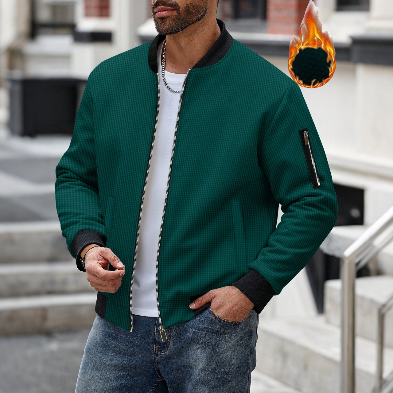 Men's Waffle Textured Thermal  – Mens Fashion Bomber Jacket recenzja i cena