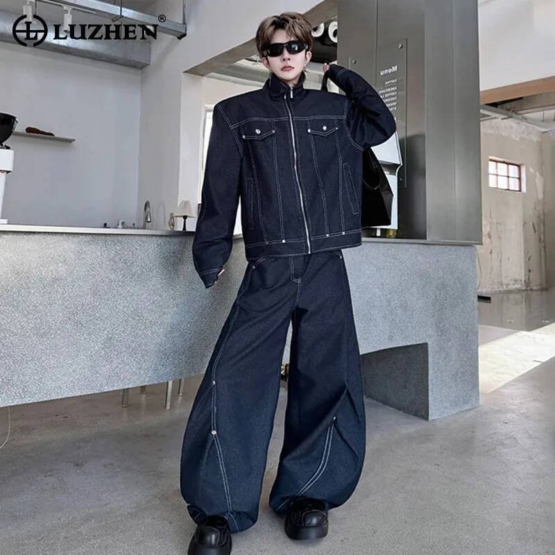 LUZHEN Denim Two-piece Sets Fa – Mens Fashion Denim Jacket recenzja i cena