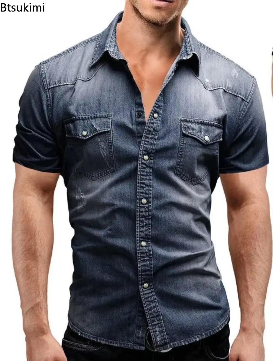 New 2026 Men's Elastic Slim De – Jeans Shirt Fashion For Men recenzja i cena