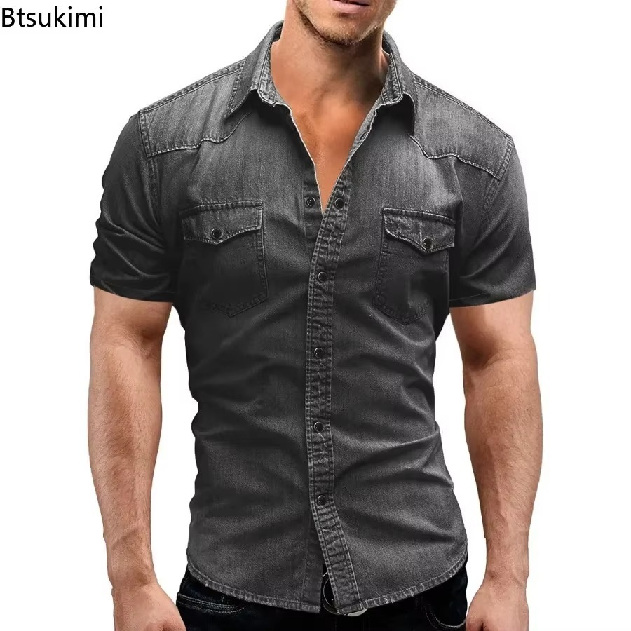 New 2026 Men's Elastic Slim De – Jeans Shirt Fashion For Men recenzja i cena