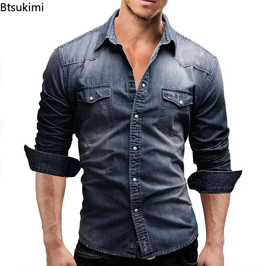 New 2026 Men's Elastic Slim De – Jeans Shirt Fashion For Men recenzja i cena