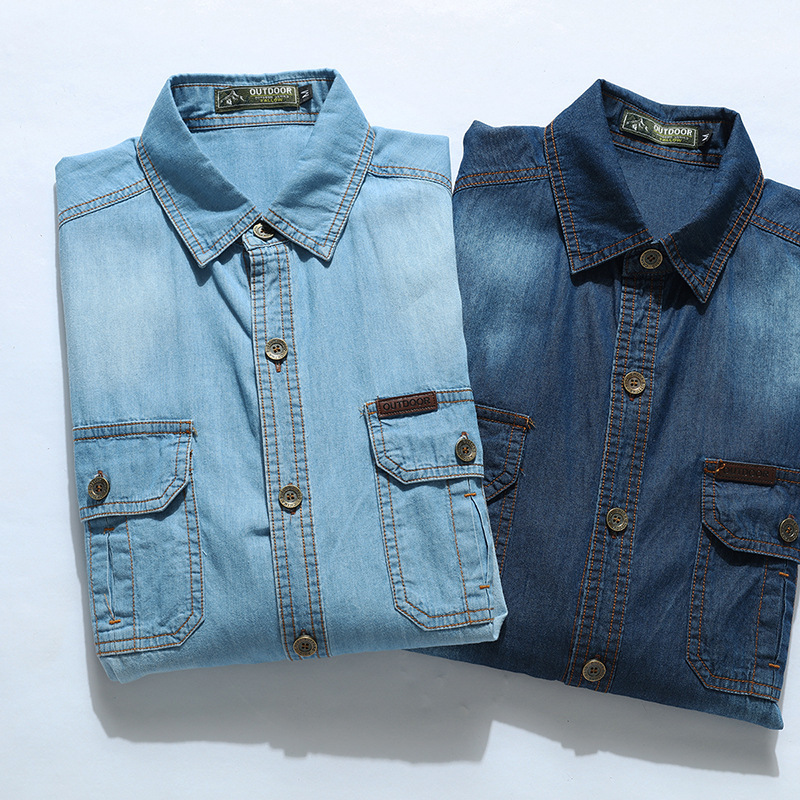 New Fashion Men Light Blue Lon – Jeans Shirt Fashion For Men recenzja i cena