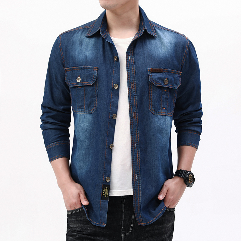 New Fashion Men Light Blue Lon – Jeans Shirt Fashion For Men recenzja i cena